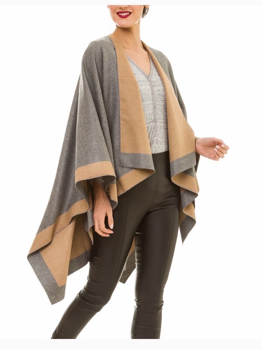 NWT Women’s Shawl Wrap Poncho Ruana Cape Cardigan Sweater Open Front (Gray Khaki